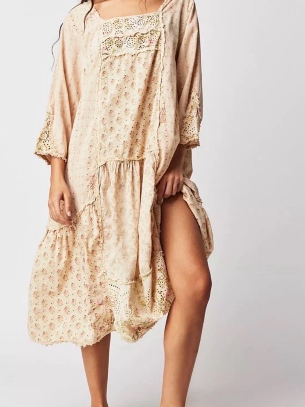 Magnolia Pearl Soft Cream Floral Boho Midi Dress